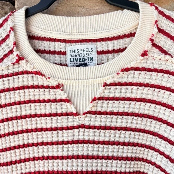 American Eagle M Lived-In Waffle Knit Striped Oversized Sweater Coastal Casual - Picture 8 of 14